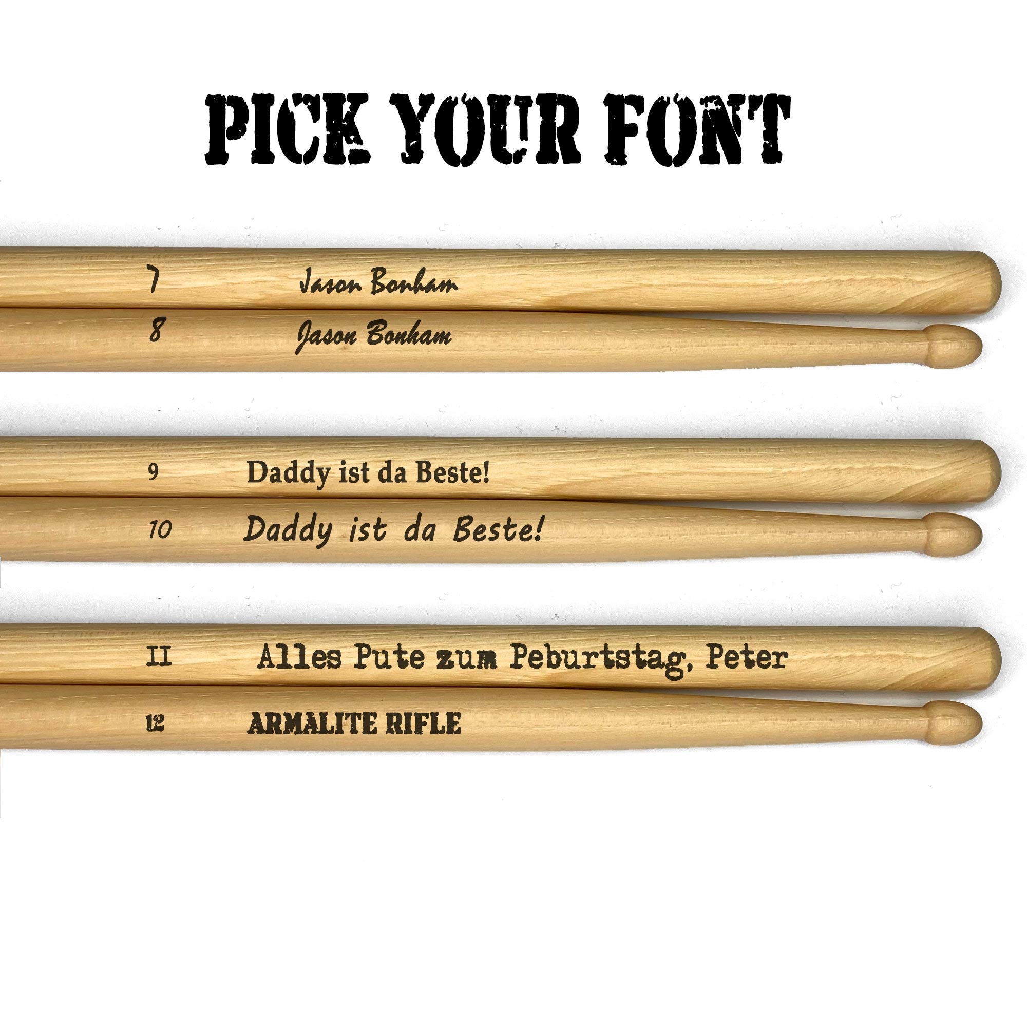Custom Hickory Sticks inkl. Text