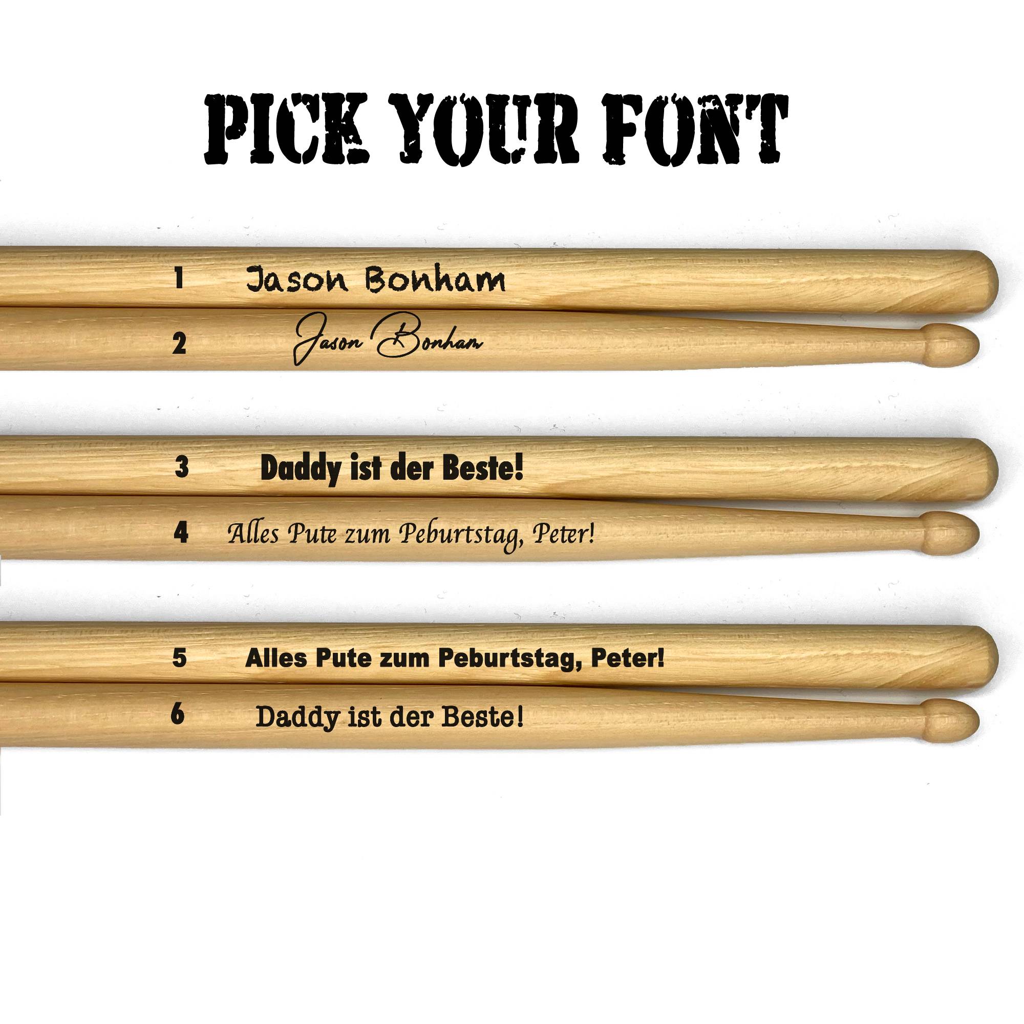 Custom Hickory Sticks inkl. Text